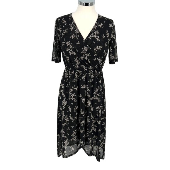 41 Hawthorn Floral A-Line Mesh Dress Black Short Sleeve Size Small NWT - Picture 1 of 11